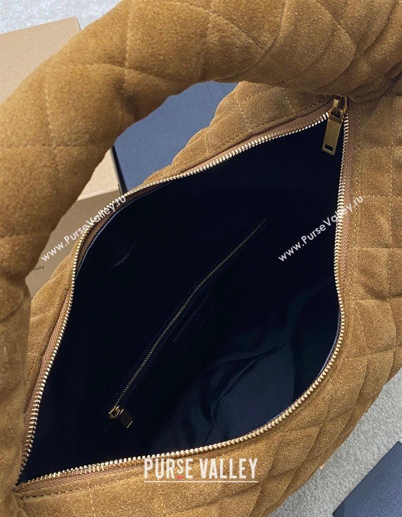 Saint Laurent Icarino Hobo Bag in Quilted Suede Caramel Cognac Brown 2025 858160 (YY-250924070)