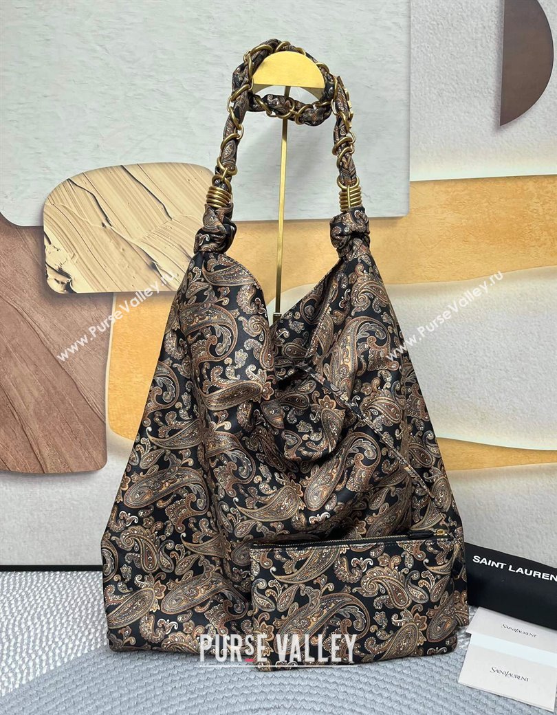 Saint Laurent Amalia Bag in Paisley Silk Twilly with Chain Navy Blue/Multicolor 2025 834750 (nana-250924050)