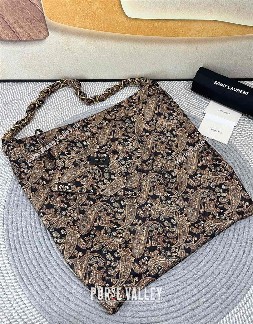 Saint Laurent Amalia Bag in Paisley Silk Twilly with Chain Navy Blue/Multicolor 2025 834750 (nana-250924050)