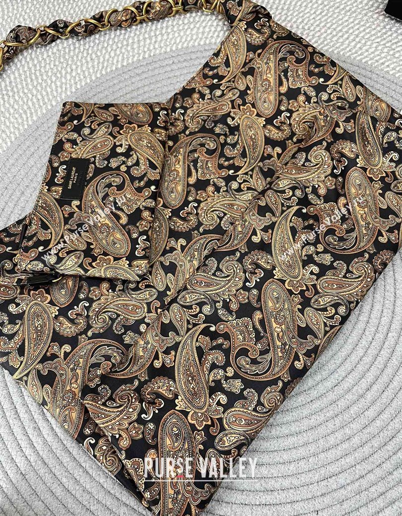 Saint Laurent Amalia Bag in Paisley Silk Twilly with Chain Navy Blue/Multicolor 2025 834750 (nana-250924050)