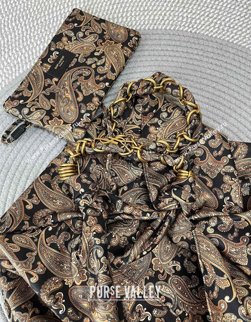 Saint Laurent Amalia Bag in Paisley Silk Twilly with Chain Navy Blue/Multicolor 2025 834750 (nana-250924050)