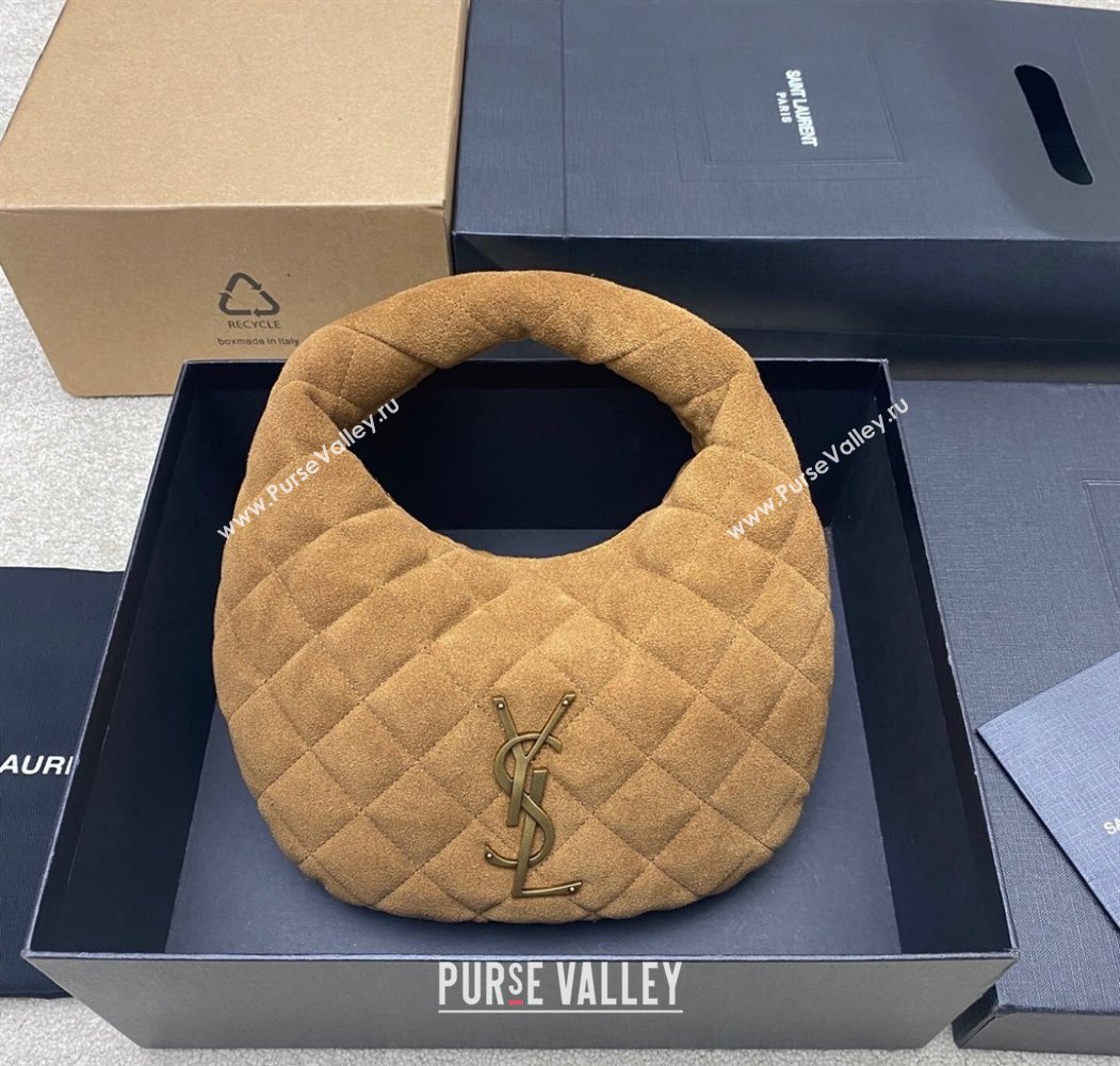 Saint Laurent Icarino Mini Bag in Quilted Suede Caramel Cognac Brown 2025 851689 (YY-250924060)