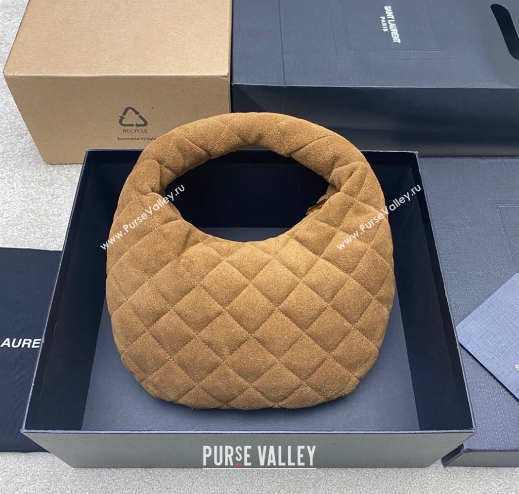 Saint Laurent Icarino Mini Bag in Quilted Suede Caramel Cognac Brown 2025 851689 (YY-250924060)