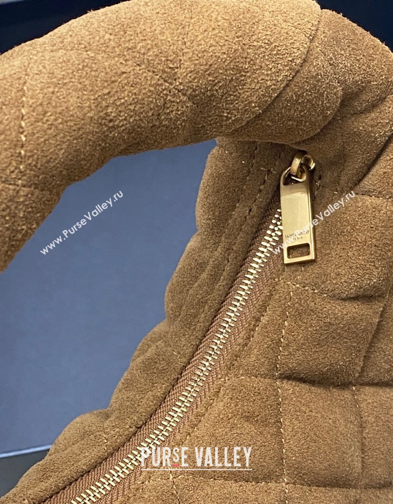 Saint Laurent Icarino Mini Bag in Quilted Suede Caramel Cognac Brown 2025 851689 (YY-250924060)