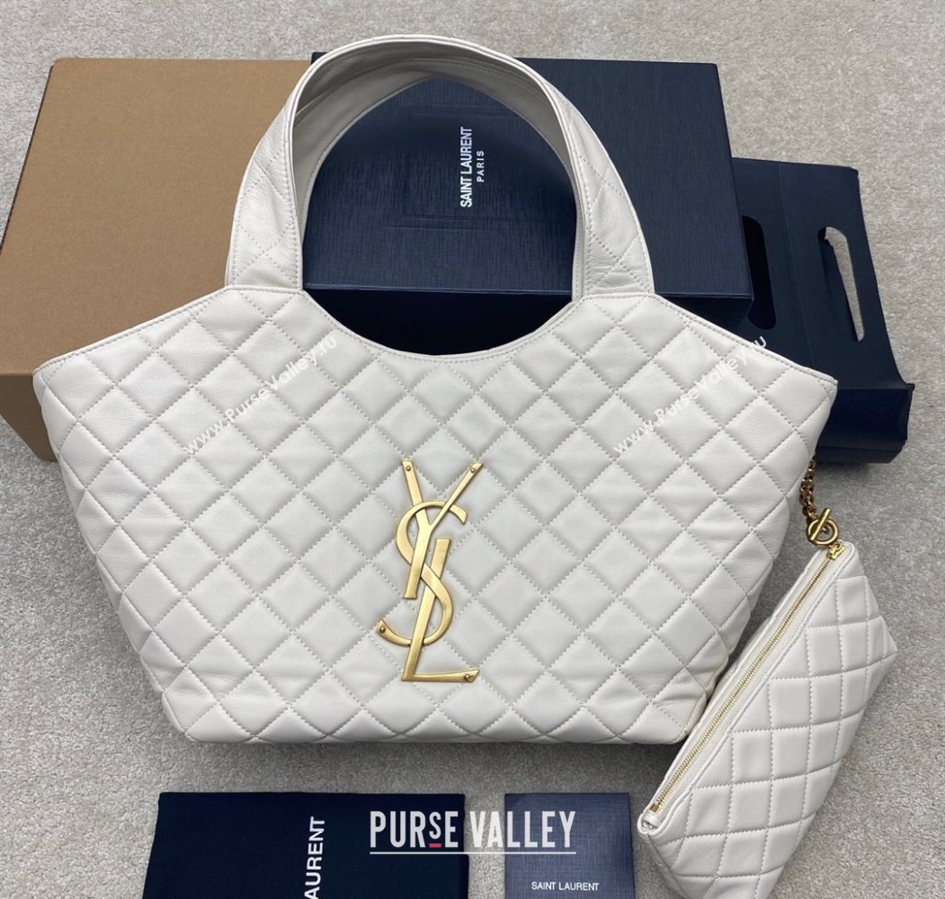 Saint Laurent Icare Medium Shopping Bag in Quilted Nappa Leather White 2025 858191 (YY-250924082)