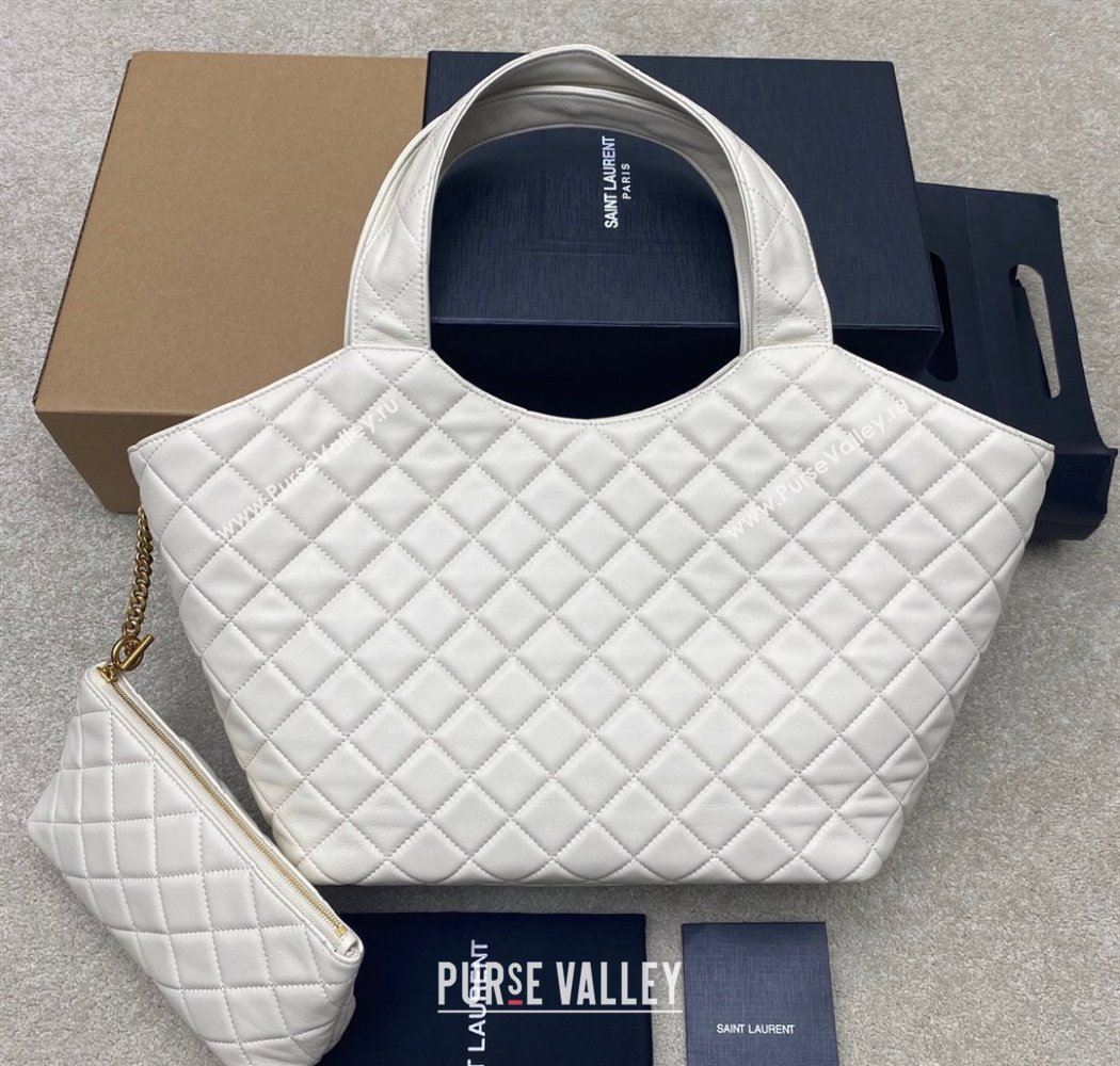 Saint Laurent Icare Medium Shopping Bag in Quilted Nappa Leather White 2025 858191 (YY-250924082)