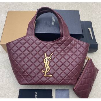 Saint Laurent Icare Medium Shopping Bag in Quilted Nappa Leather Burgundy 2025 858191 (YY-250924083)