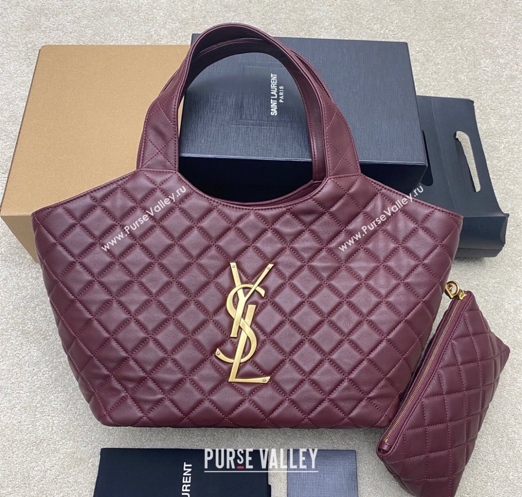 Saint Laurent Icare Medium Shopping Bag in Quilted Nappa Leather Burgundy 2025 858191 (YY-250924083)