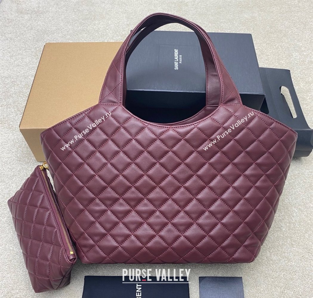 Saint Laurent Icare Medium Shopping Bag in Quilted Nappa Leather Burgundy 2025 858191 (YY-250924083)