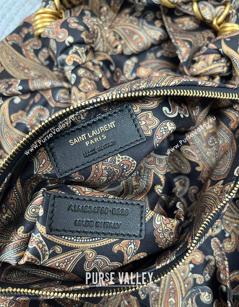 Saint Laurent Amalia Bag in Paisley Silk Twilly with Chain Navy Blue/Multicolor 2025 834750 (nana-250924050)