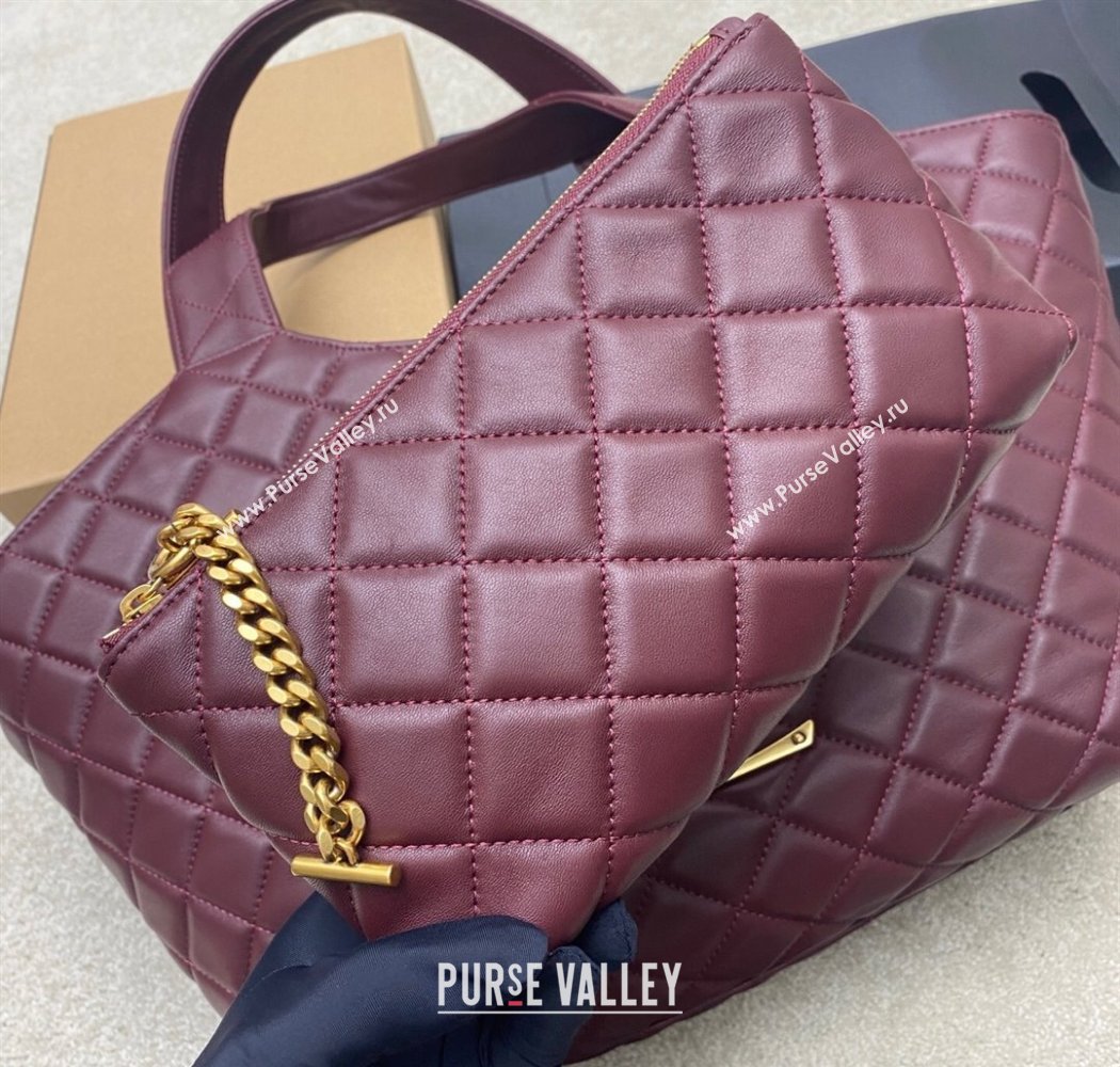 Saint Laurent Icare Medium Shopping Bag in Quilted Nappa Leather Burgundy 2025 858191 (YY-250924083)