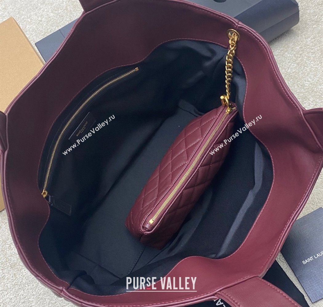 Saint Laurent Icare Medium Shopping Bag in Quilted Nappa Leather Burgundy 2025 858191 (YY-250924083)