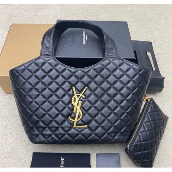 Saint Laurent Icare Medium Shopping Bag in Quilted Nappa Leather Black 2025 858191 (YY-250924084)
