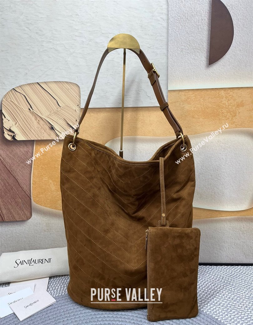 Saint Laurent Niki Supple Bucket Bag in Suede Brown2 2025 8443461 (nana-250924053)