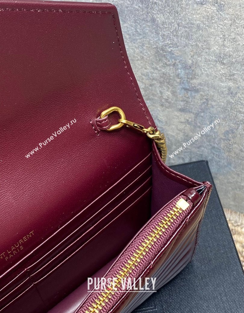 Saint Laurent Cassandre Envelope Chain Wallet in Matelasse Patent Leather 742920 Wine Red 2025 (YY-250924097)