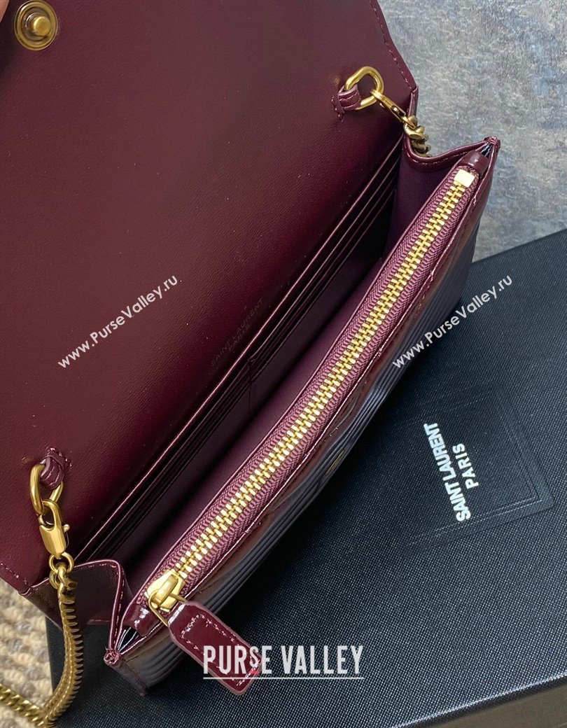 Saint Laurent Cassandre Envelope Chain Wallet in Matelasse Patent Leather 742920 Wine Red 2025 (YY-250924097)