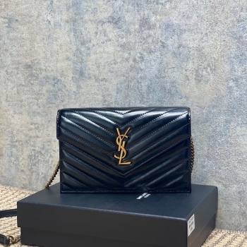 Saint Laurent Cassandre Envelope Chain Wallet in Matelasse Patent Leather 742920 Black 2025 (YY-250924098)