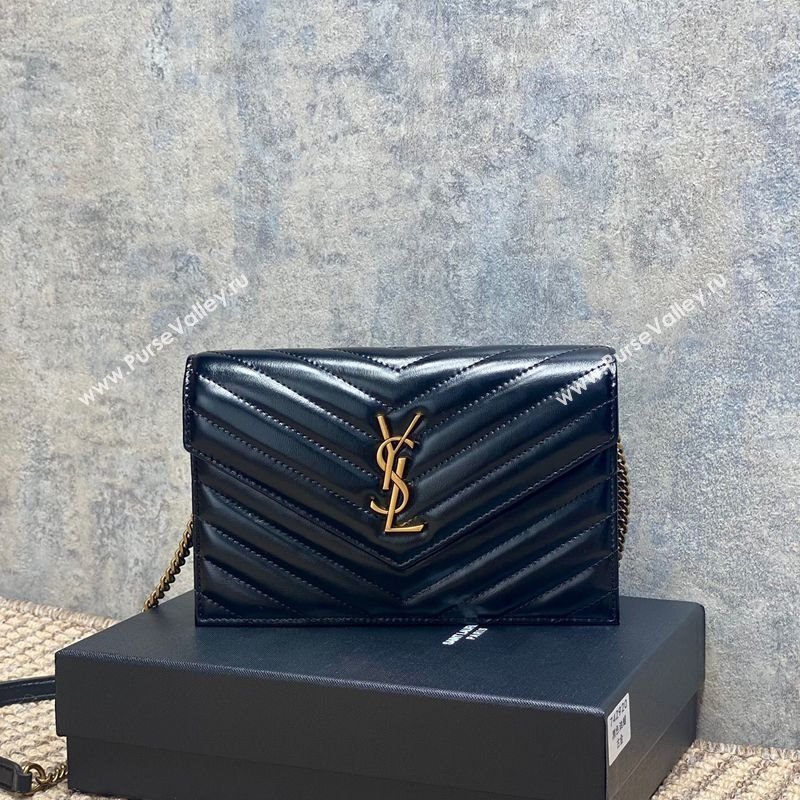 Saint Laurent Cassandre Envelope Chain Wallet in Matelasse Patent Leather 742920 Black 2025 (YY-250924098)
