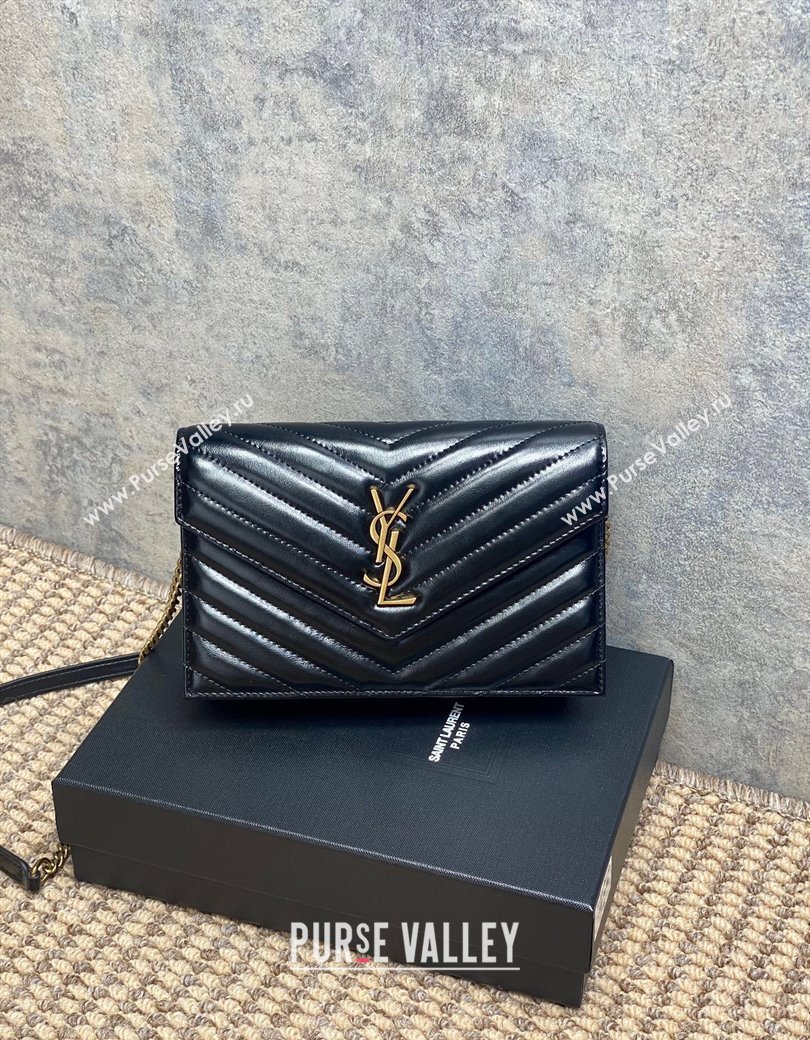 Saint Laurent Cassandre Envelope Chain Wallet in Matelasse Patent Leather 742920 Black 2025 (YY-250924098)