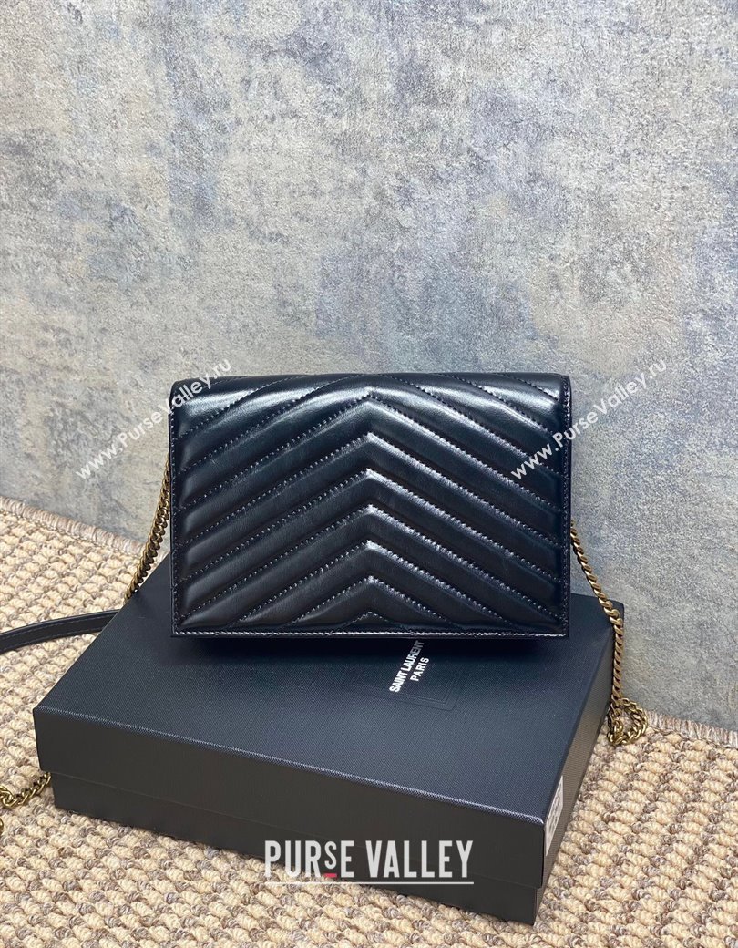Saint Laurent Cassandre Envelope Chain Wallet in Matelasse Patent Leather 742920 Black 2025 (YY-250924098)