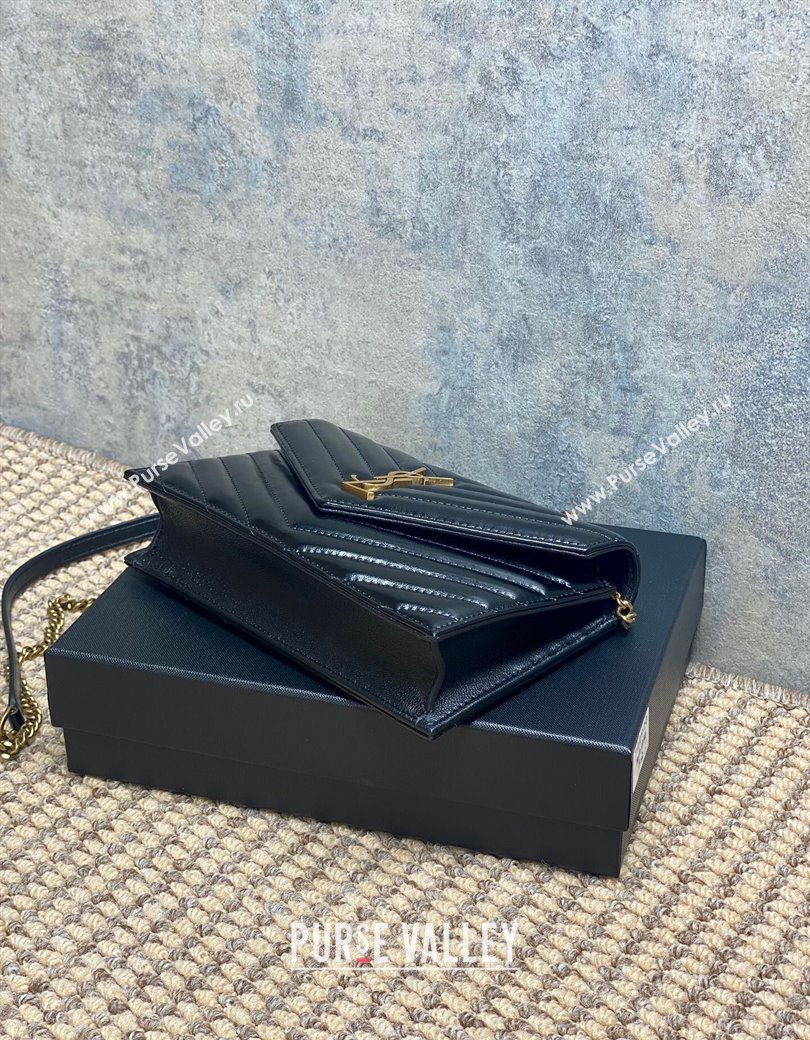 Saint Laurent Cassandre Envelope Chain Wallet in Matelasse Patent Leather 742920 Black 2025 (YY-250924098)