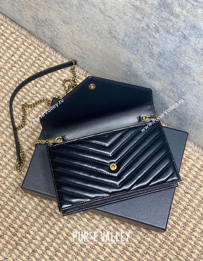 Saint Laurent Cassandre Envelope Chain Wallet in Matelasse Patent Leather 742920 Black 2025 (YY-250924098)