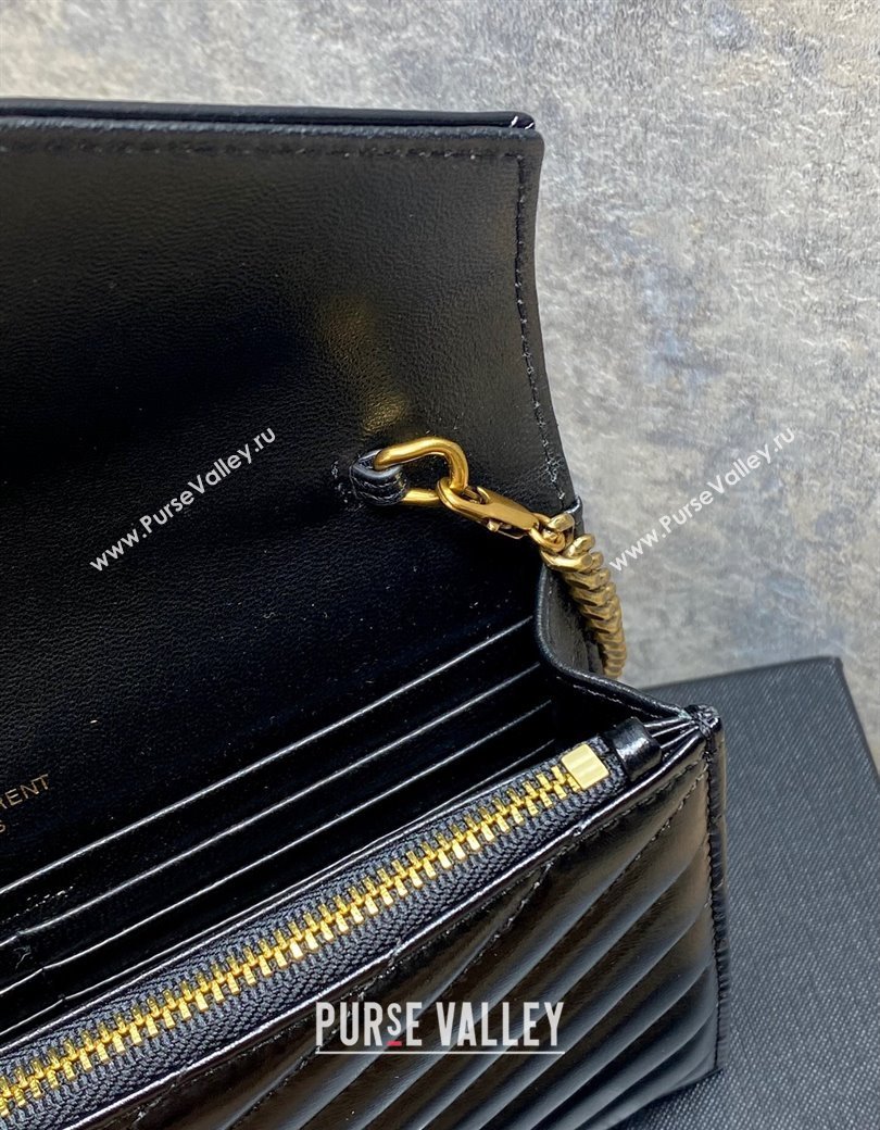 Saint Laurent Cassandre Envelope Chain Wallet in Matelasse Patent Leather 742920 Black 2025 (YY-250924098)