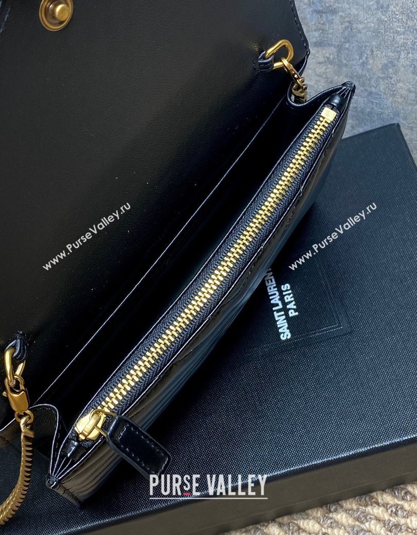 Saint Laurent Cassandre Envelope Chain Wallet in Matelasse Patent Leather 742920 Black 2025 (YY-250924098)
