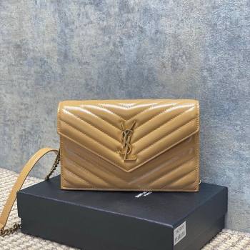 Saint Laurent Cassandre Envelope Chain Wallet in Matelasse Patent Leather 742920 Beige 2025 (YY-250924099)