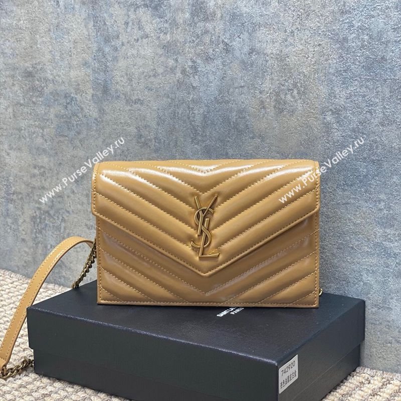 Saint Laurent Cassandre Envelope Chain Wallet in Matelasse Patent Leather 742920 Beige 2025 (YY-250924099)