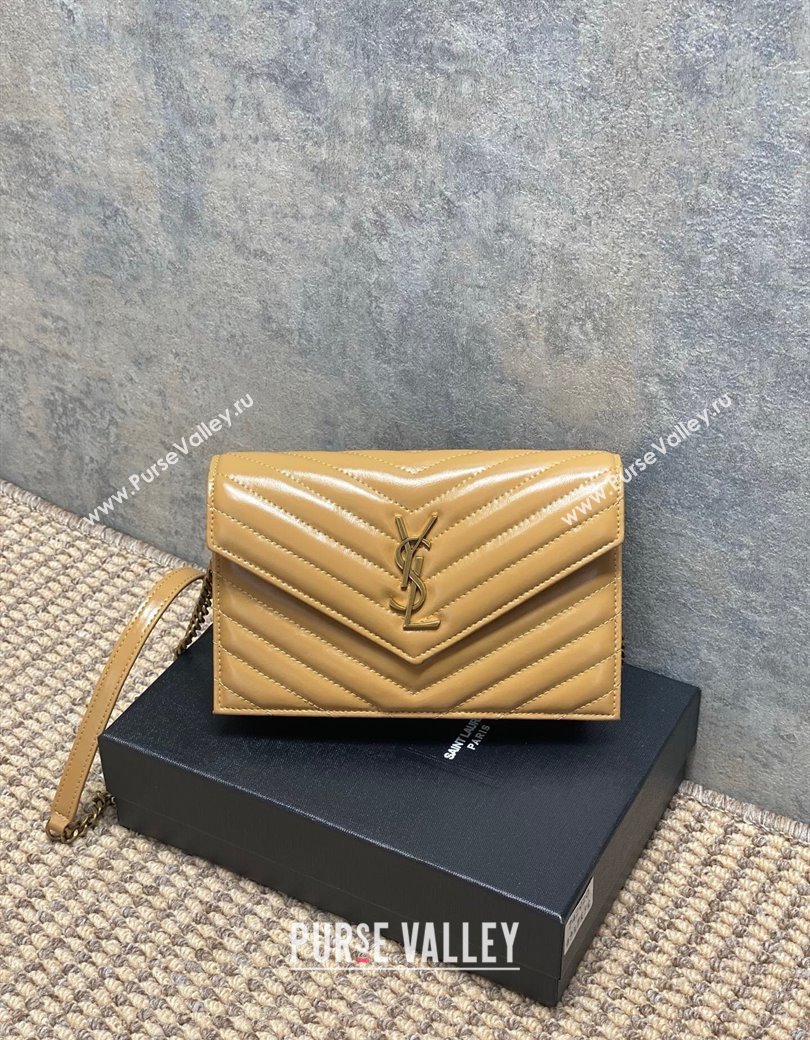 Saint Laurent Cassandre Envelope Chain Wallet in Matelasse Patent Leather 742920 Beige 2025 (YY-250924099)