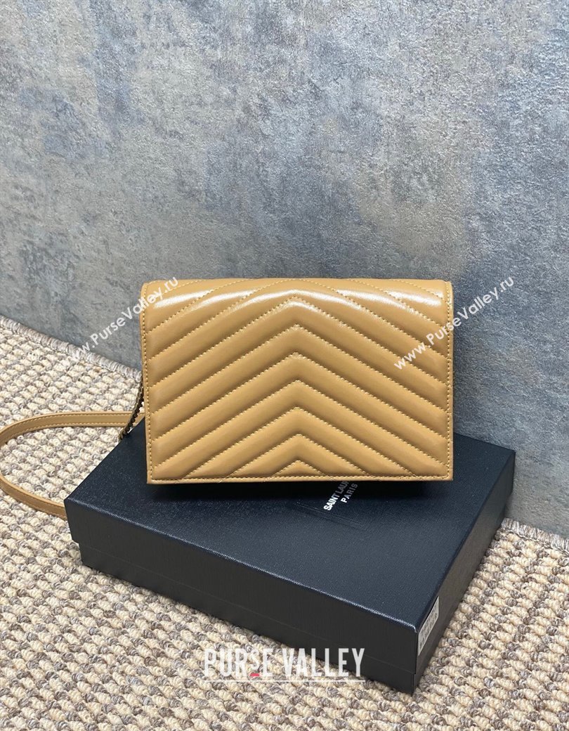 Saint Laurent Cassandre Envelope Chain Wallet in Matelasse Patent Leather 742920 Beige 2025 (YY-250924099)