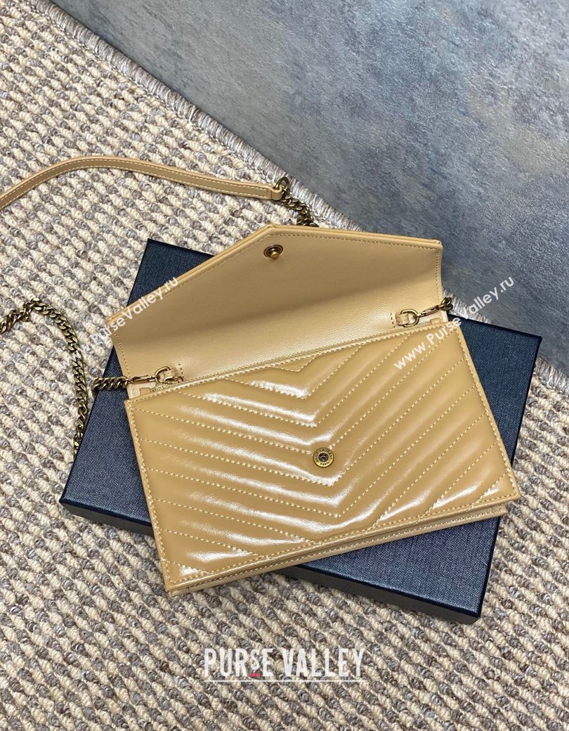 Saint Laurent Cassandre Envelope Chain Wallet in Matelasse Patent Leather 742920 Beige 2025 (YY-250924099)