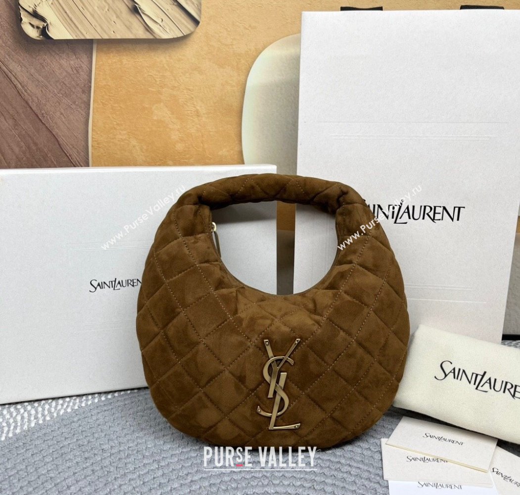 Saint Laurent Icarino Mini Bag in Quilted Suede Brown2 2025 851689 (nana-250924054)