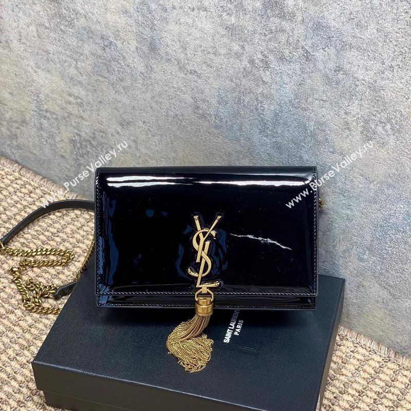 Saint Laurent Kate Small Chain and Tassel Bag in Patent Leather Black 2025 354122 (YY-250924100)
