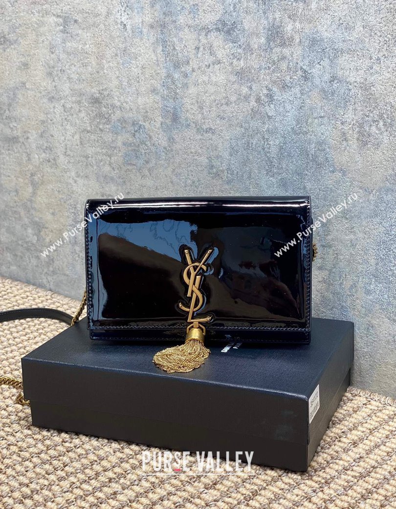 Saint Laurent Kate Small Chain and Tassel Bag in Patent Leather Black 2025 354122 (YY-250924100)