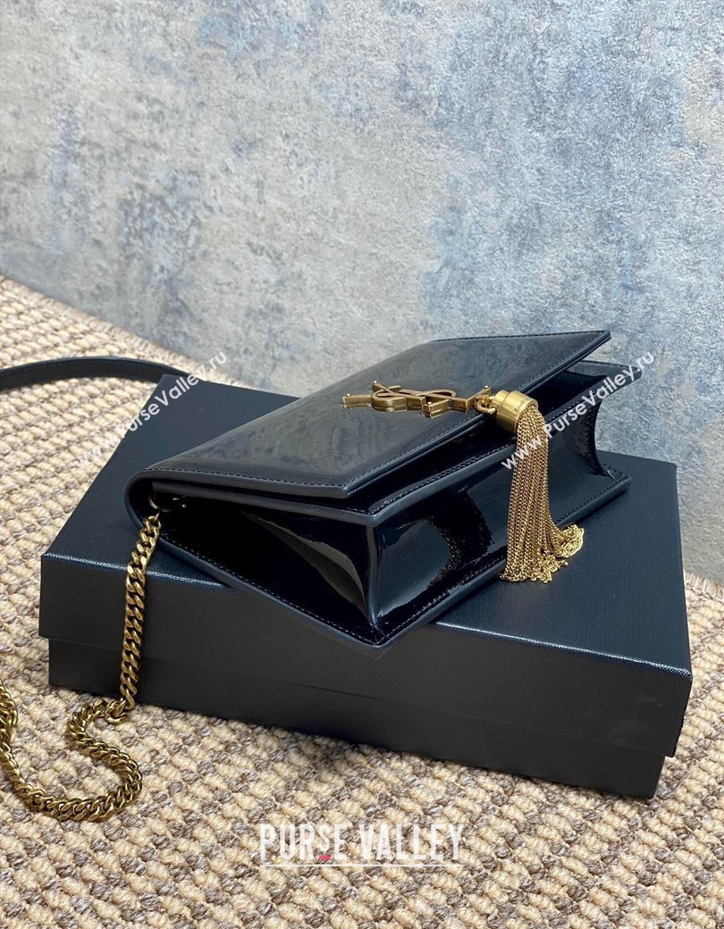 Saint Laurent Kate Small Chain and Tassel Bag in Patent Leather Black 2025 354122 (YY-250924100)