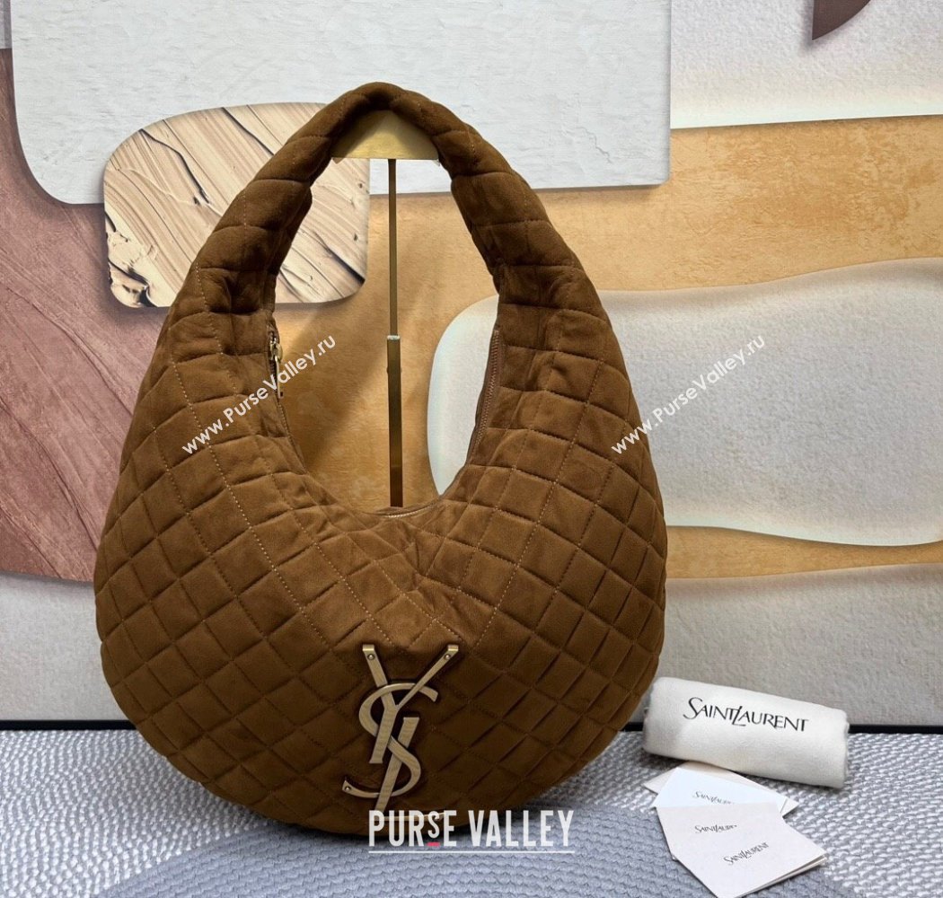 Saint Laurent Icarino Hobo Bag in Quilted Suede Brown2 2025 858160 (nana-250924065)