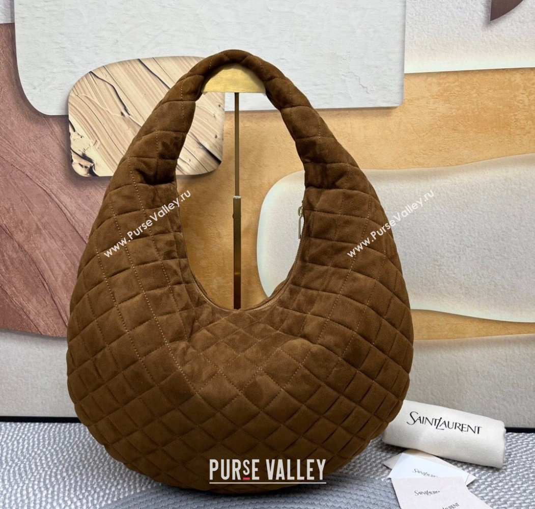 Saint Laurent Icarino Hobo Bag in Quilted Suede Brown2 2025 858160 (nana-250924065)