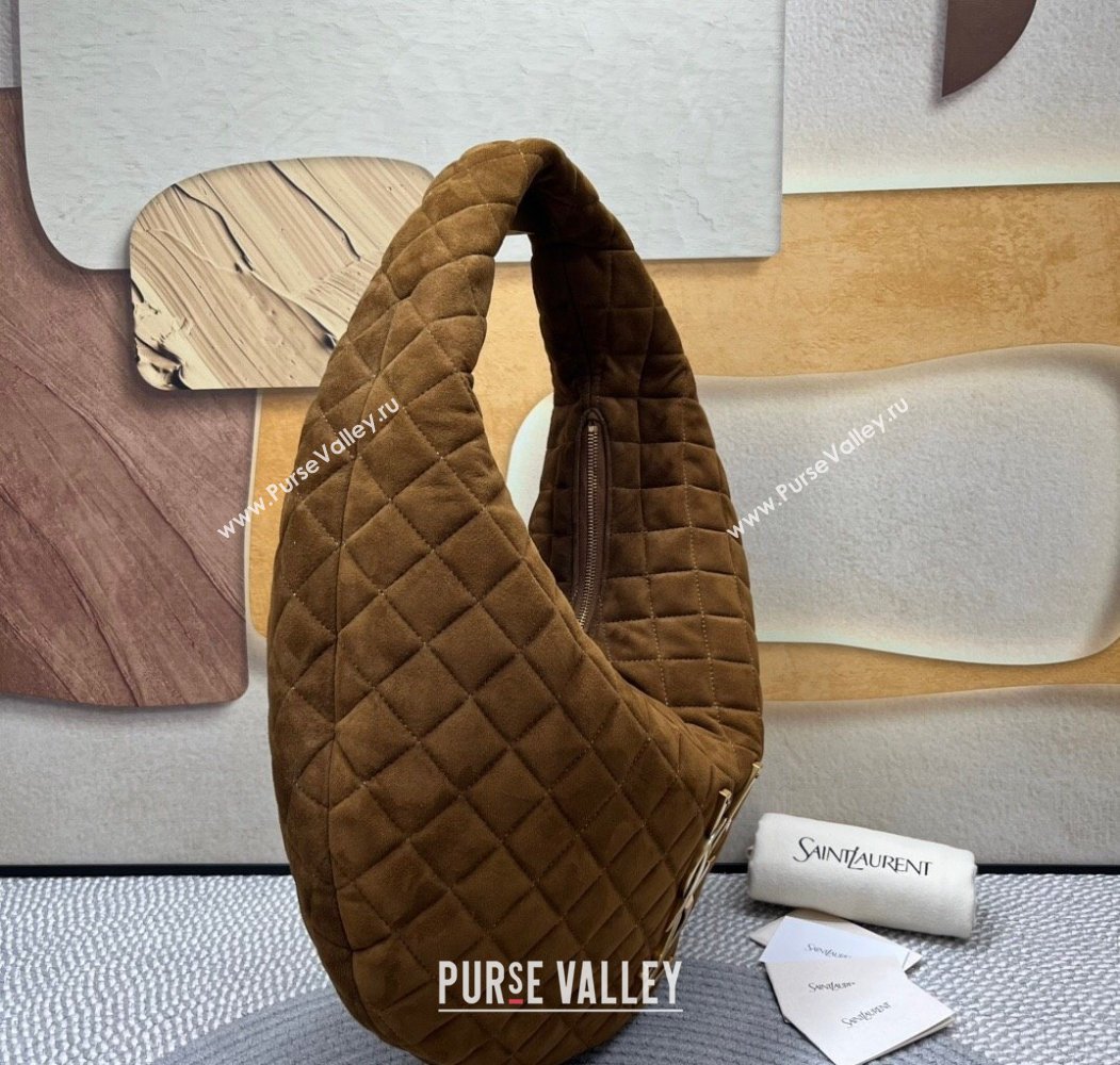 Saint Laurent Icarino Hobo Bag in Quilted Suede Brown2 2025 858160 (nana-250924065)