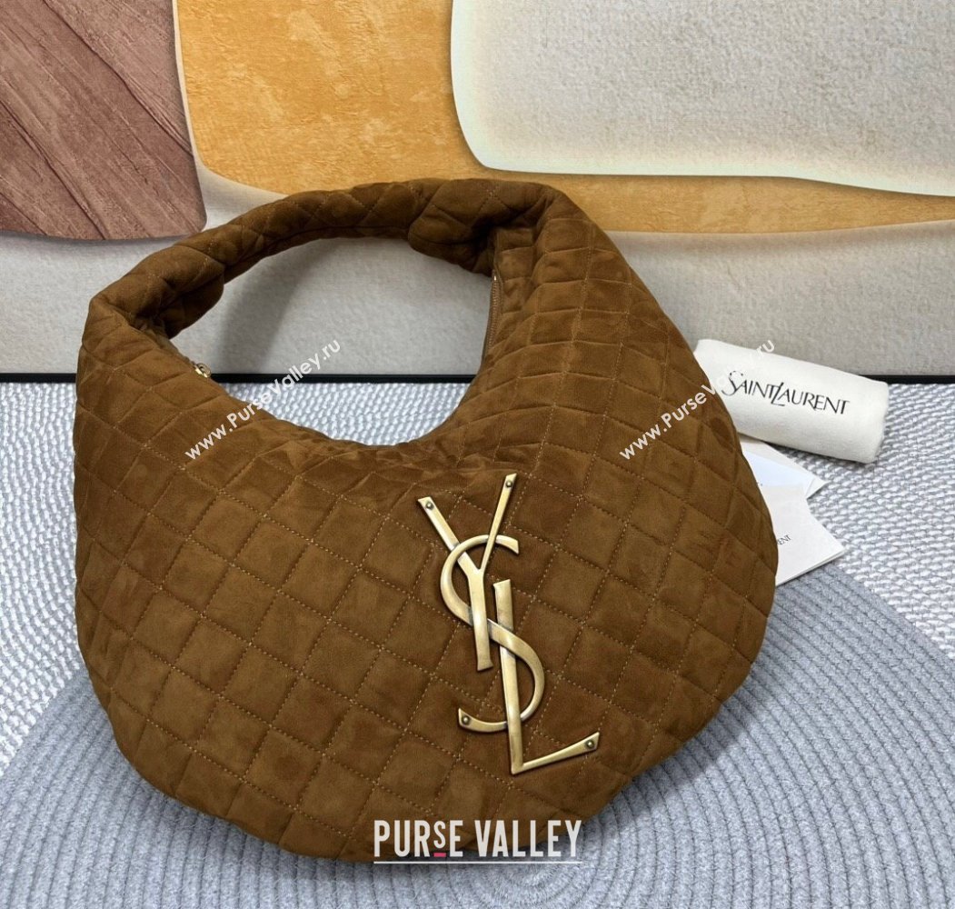 Saint Laurent Icarino Hobo Bag in Quilted Suede Brown2 2025 858160 (nana-250924065)
