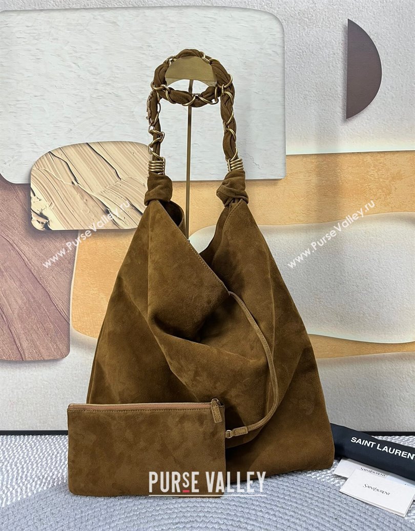 Saint Laurent Amalia Bag in Suede with Chain Brown 2025 834750 (nana-250924049)