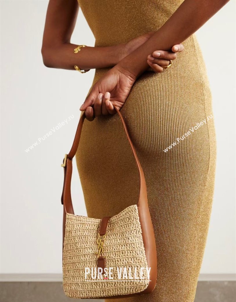 Saint Laurent LE 5 À 7 Baby Mini Bag in Straw and Leather 809461 Beige/Brown 2025 (YY-250924119)