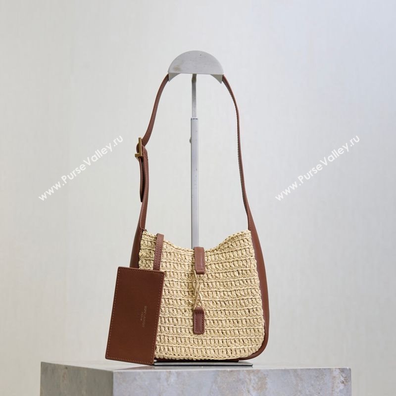 Saint Laurent LE 5 À 7 Baby Mini Bag in Straw and Leather 809461 Beige/Brown 2025 (YY-250924119)