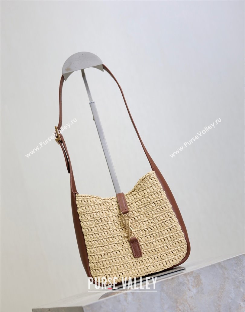 Saint Laurent LE 5 À 7 Baby Mini Bag in Straw and Leather 809461 Beige/Brown 2025 (YY-250924119)