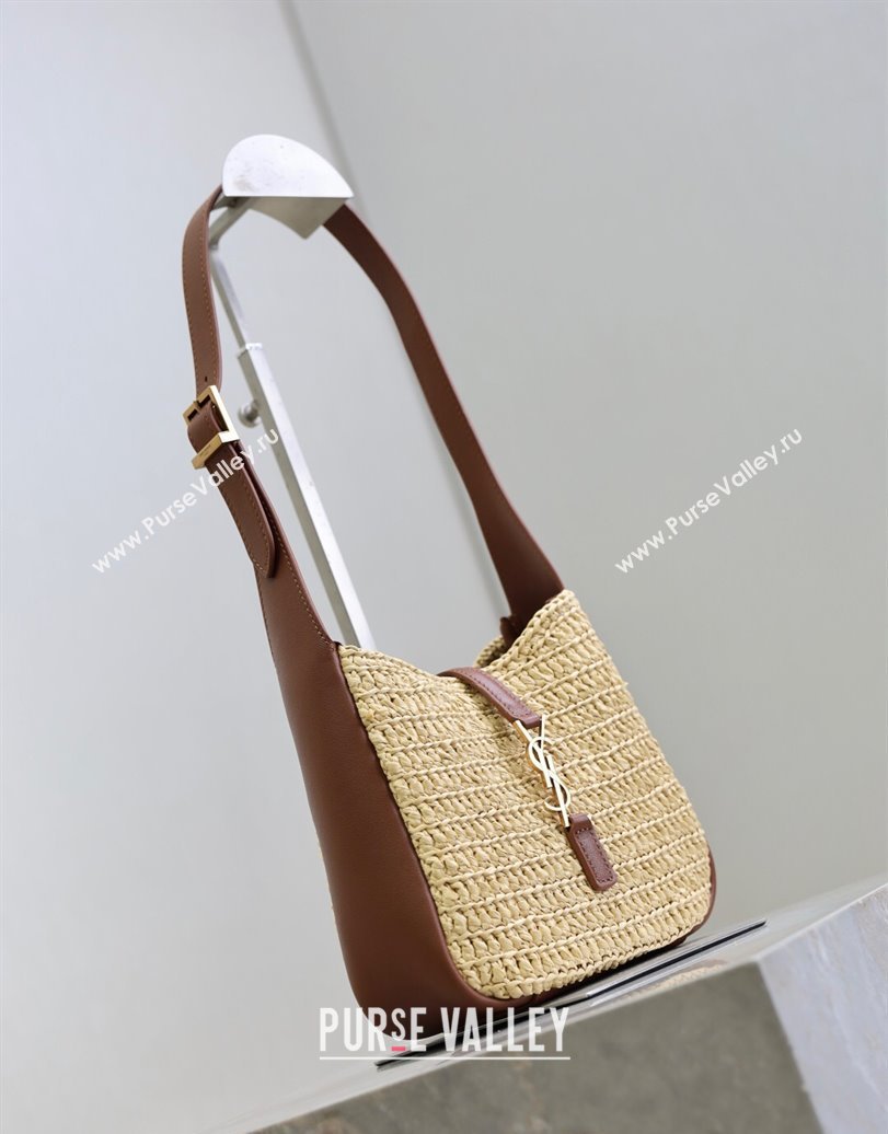 Saint Laurent LE 5 À 7 Baby Mini Bag in Straw and Leather 809461 Beige/Brown 2025 (YY-250924119)