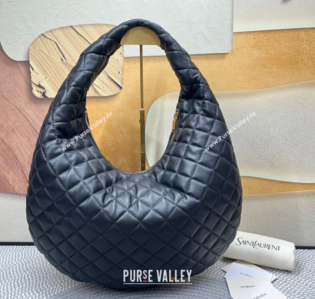 Saint Laurent Icarino Hobo Bag in Quilted Nappa Leather Black 2025 858160 (nana-250924066)