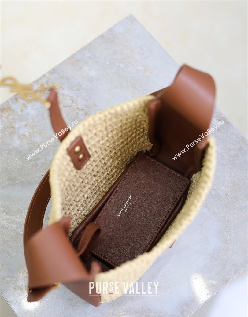 Saint Laurent LE 5 À 7 Baby Mini Bag in Straw and Leather 809461 Beige/Brown 2025 (YY-250924119)