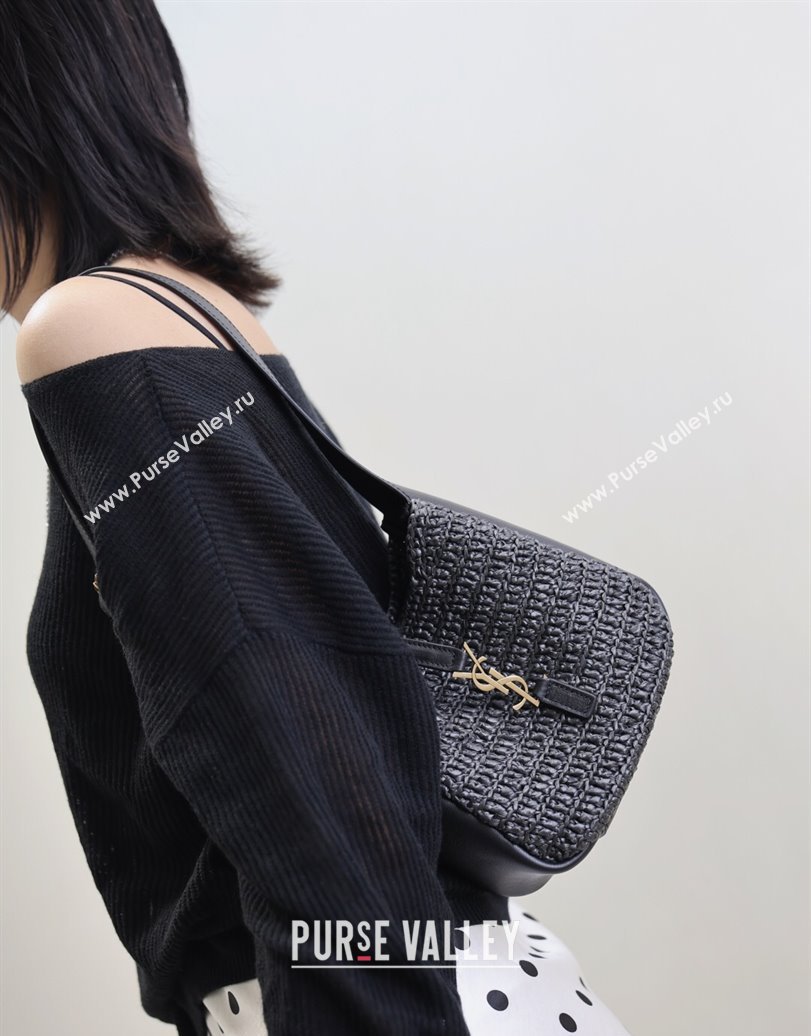 Saint Laurent LE 5 À 7 Baby Mini Bag in Straw and Leather 809461 Black 2025 (YY-250924120)