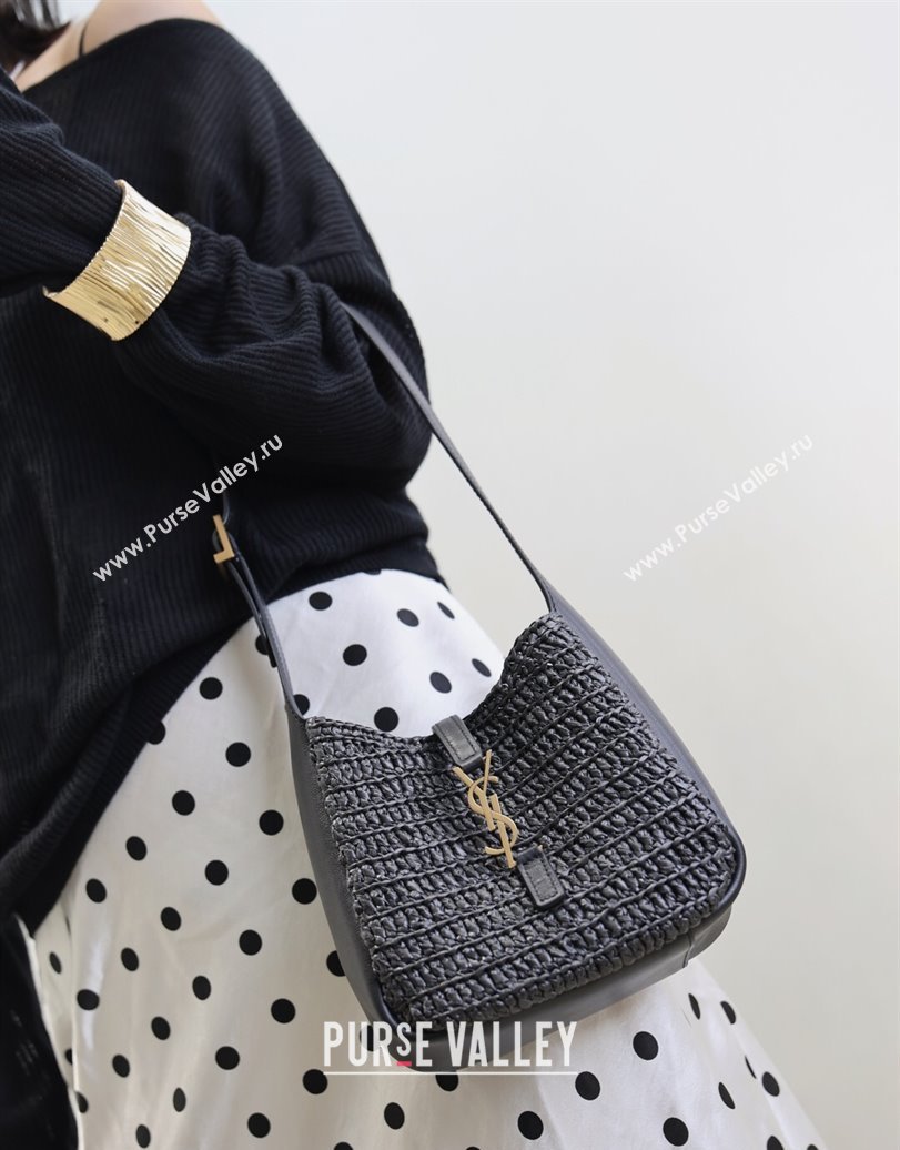 Saint Laurent LE 5 À 7 Baby Mini Bag in Straw and Leather 809461 Black 2025 (YY-250924120)